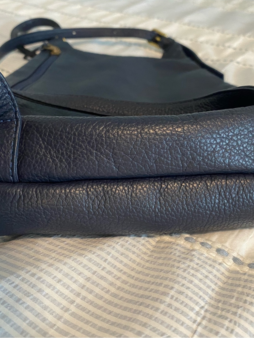 JP Ourse & Cie Navy Blue Pebbled Leather Backpack - Picture 4 of 9